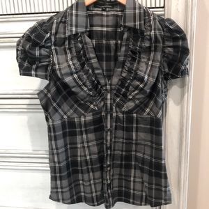 Express black white and gray plaid top - Size M